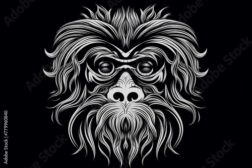 Black and white vector-style face of a monkey isolated on a solid background.
