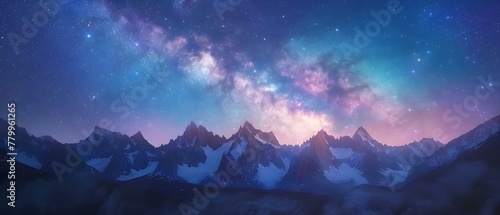 Celestial Symphony Above Alpine Peaks. Concept Nature, Astronomy, Photography, Mountain Peaks, Night Sky