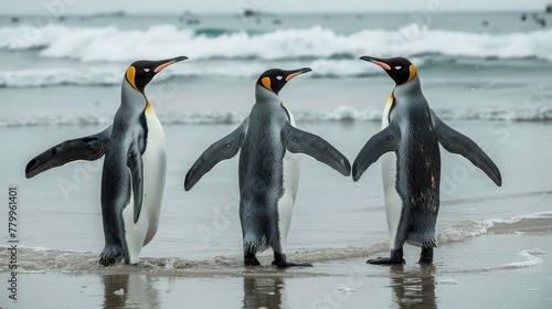 a playful group of penguins frolicking in the sea  their joyful antics and synchronized movements painting a lively picture against the backdrop of the shimmering ocean. 