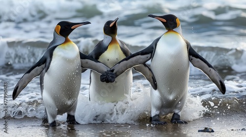 a group of penguins gracefully gliding through the icy waters of the sea  their sleek forms contrasting against the vast expanse of blue  conveying the beauty and harmony of nature s marine life.