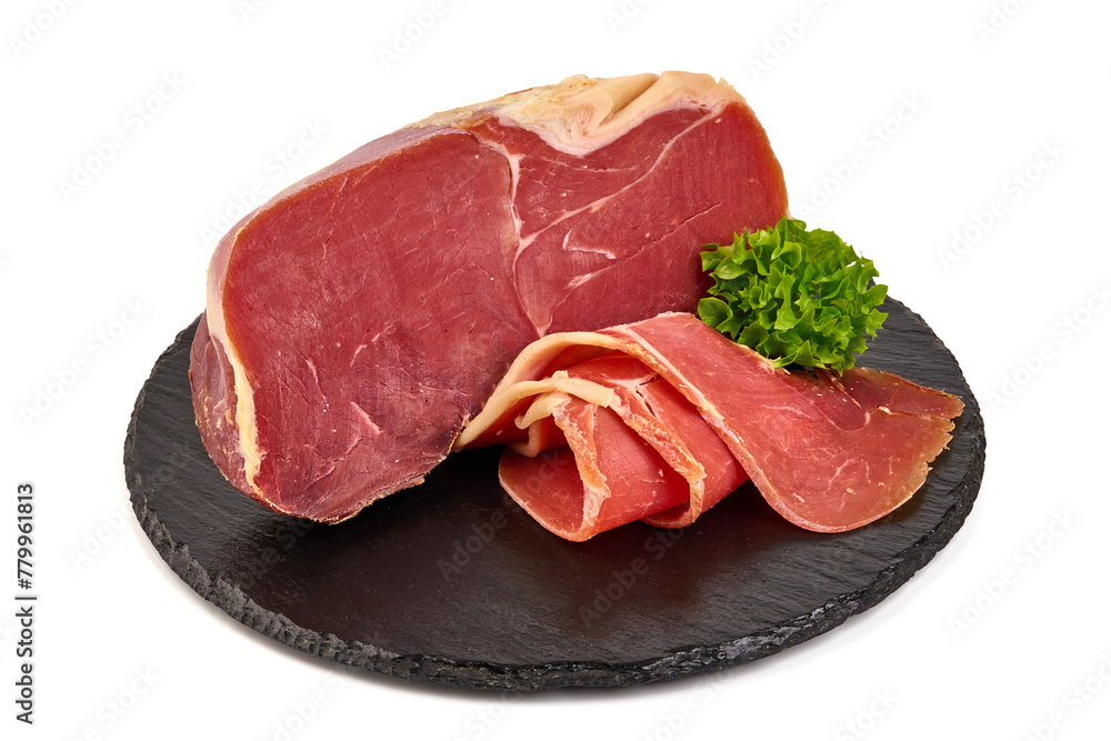 Jamon, jerked meat, isolated on white background. High resolution image Jamon, jerked meat, isolated on white background. High resolution image