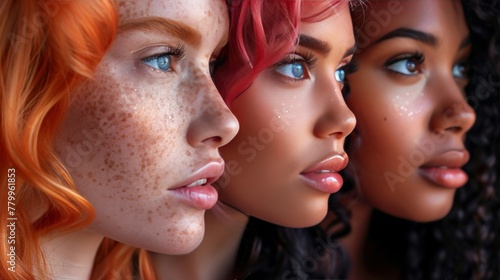 A symphony of diverse beauty: women showcasing unity in a colorful mosaic of features.