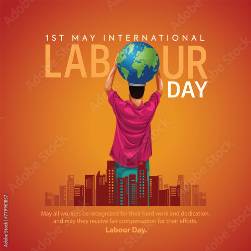 Untitled-1happy Labour day. man carrying globe on his head. abstract vector illustration design © Arun