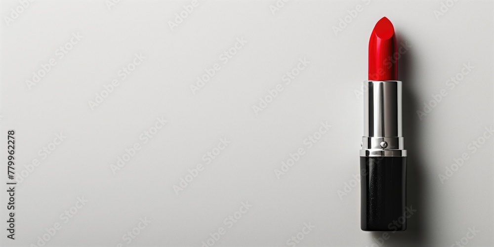 a red lipstick against white background with copy space, overhead view a red lipstick against white background with copy space, overhead view