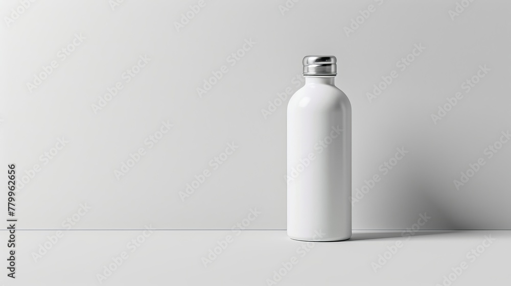 Minimalist white insulated bottle on a bright background for product mockup Minimalist white insulated bottle on a bright background for product mockup
