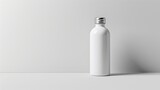 Minimalist white insulated bottle on a bright background for product mockup