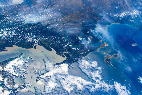 Coastal feature in the coastline of Venezuela. Digital enhancement of an image by NASA