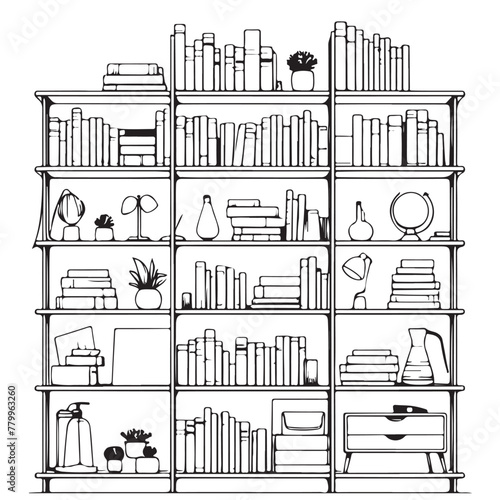 Old books are on the shelf one line art