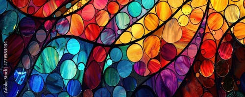 Vibrant mosaic of stained glass creating a beautiful pattern reminiscent of modern art photo