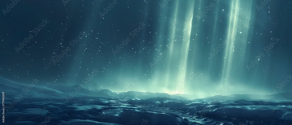 Ethereal Aurora Over Icy Terrain. Concept Northern Lights Photography, Winter Landscape, Aurora Borealis, Arctic Adventure