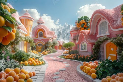 a real fantasy world made of candy and icecream with summer vibes and fresh, succulent fruits, ai generated