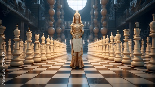 Imagine a crismis-themed chess tournament with AI-generated chess pieces competing in a visually stunning virtual chessboard