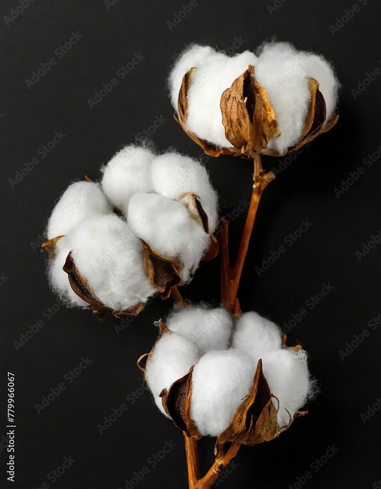 delicate white cotton flowers isolated on black background delicate white cotton flowers isolated on black background