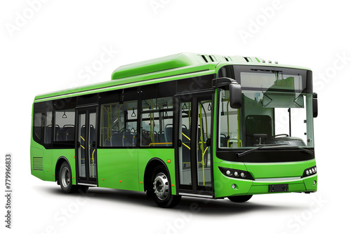 Green modern city bus on a white background, with copy space. © Larisa