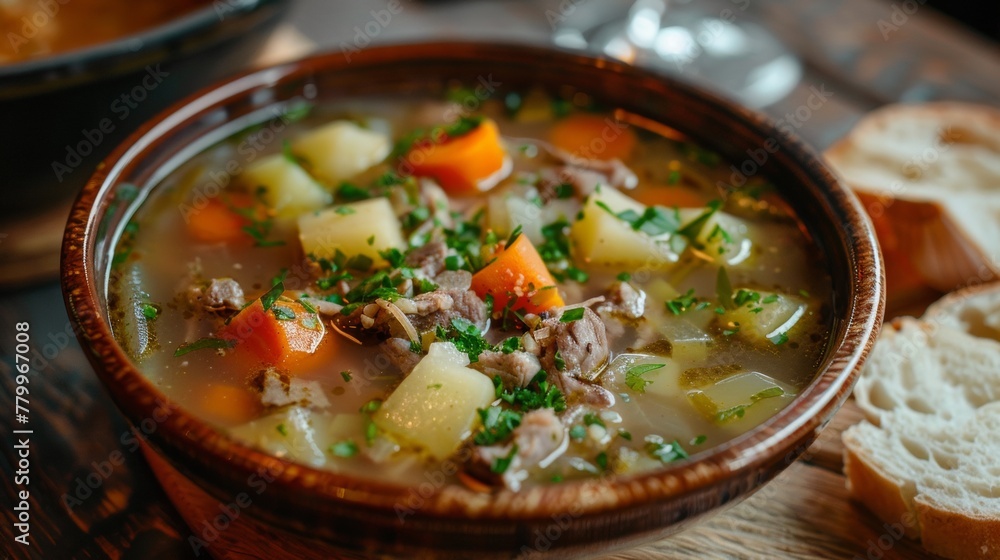 Dishes of Iceland: Kyotsupa. Lamb soup, potatoes, carrots and leeks. 