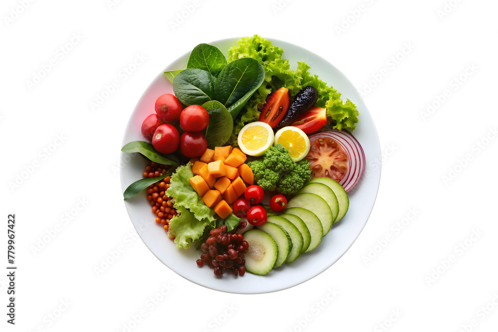 Healthy food on a plate isolated on a transparent background.