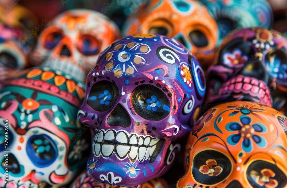 Colorful skulls for the Day of the Dead festival in Mexico