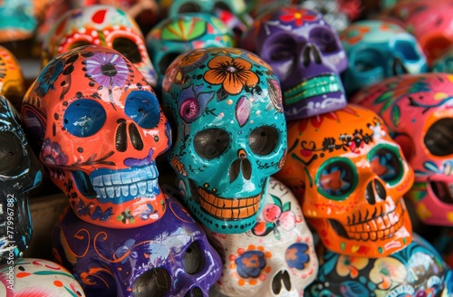 Colorful skulls for the Day of the Dead festival in Mexico