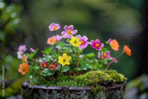 Colorful flowers in the pot