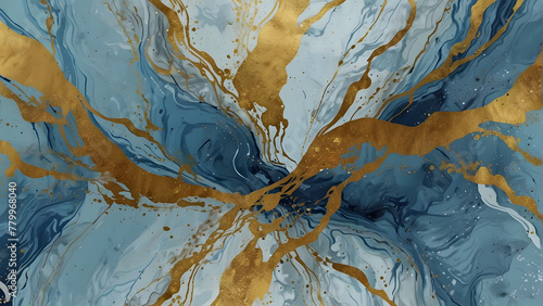 A swirling mix of blue and gold marbling, resembling a geological phenomenon © mischenko