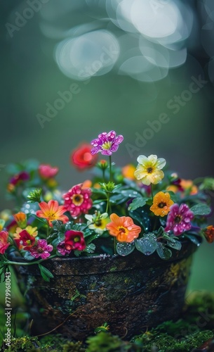Colorful flowers in the pot