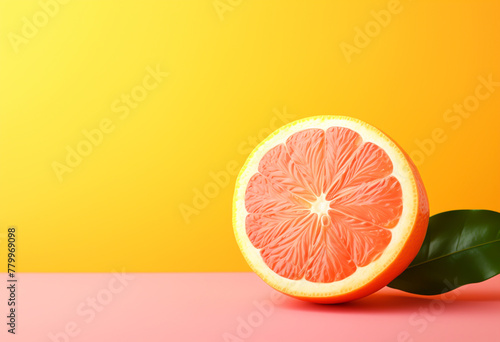 Grapefruit on yellow background for mockup design. Vibrant colors for advertising. AI generated
