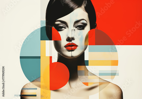 Illustration of a woman in modern art collage, soft colors. Conceptual art. AI generated