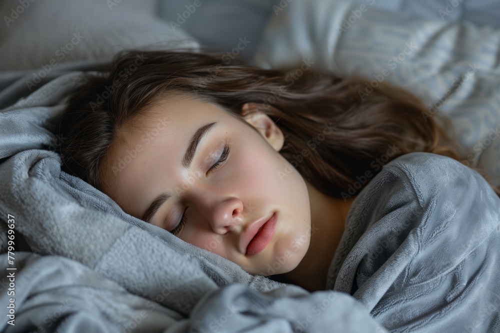 Peaceful Morning Rest. Young woman sleeping serenely, soft light on her freckled face. Peaceful Morning Rest. Young woman sleeping serenely, soft light on her freckled face.