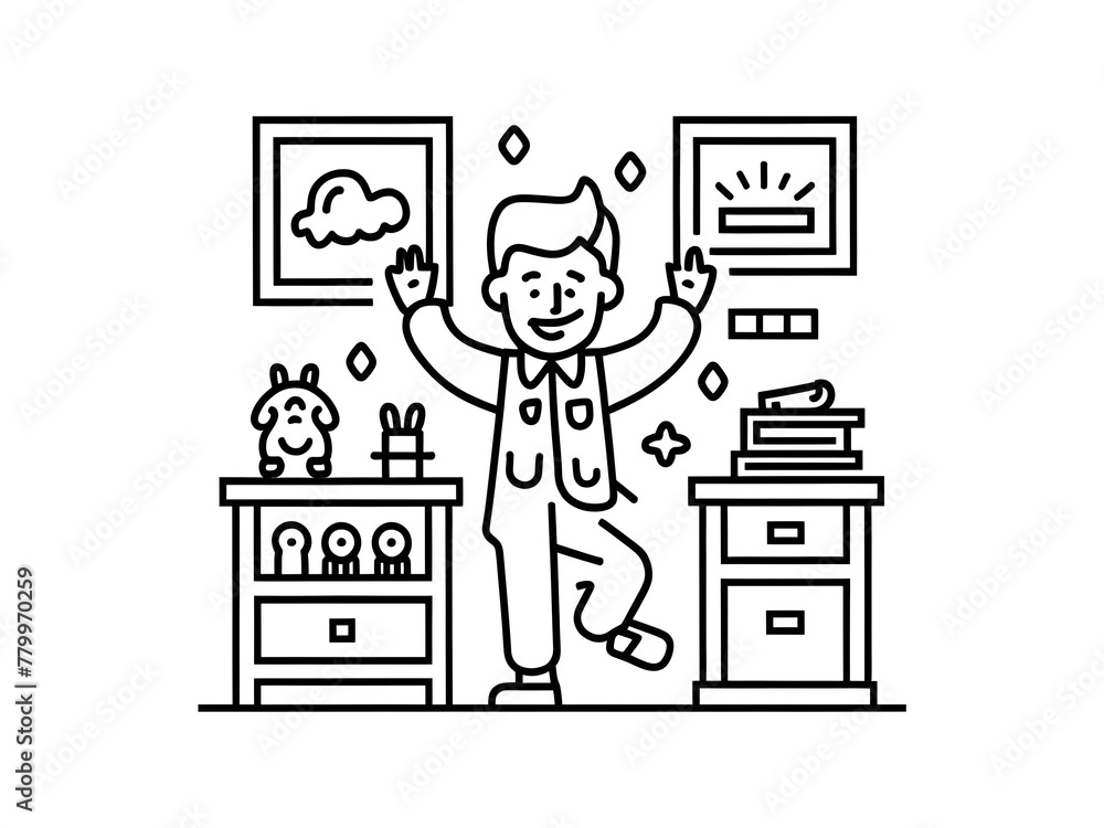 Man dancing in home line art vector Man dancing in home line art vector