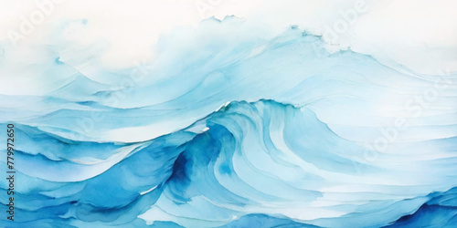 Watercolor surface ocean water wave, seamless blue water ocean wave background. Blue water ocean surfing wave.