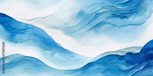 Photography Watercolor surface ocean water wave, seamless blue water ocean wave background