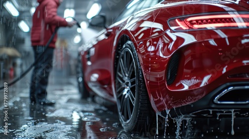 Professional Car Wash Detailing with High-Pressure Water Jet on Luxury Sports Car © Anastasiia