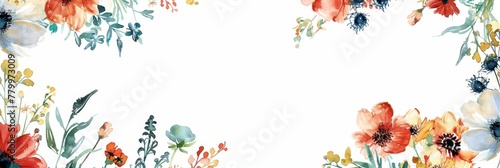 Colorful watercolor wildflowers on white background. A delicate and vibrant array of watercolor wildflowers bloom across the scene  showcasing a variety of colors and forms on a pure white backdrop