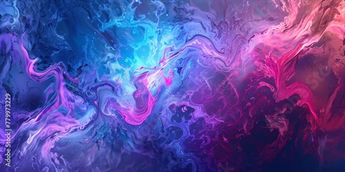 Abstract background with colorful shapes and curves in gradient colors of purple, blue and pink, with black shadows. High resolution, in the style of a hyper realistic and super detailed art piece photo