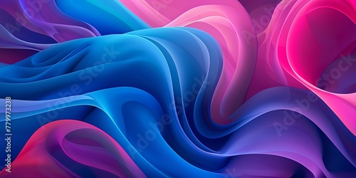 Abstract background with colorful shapes and curves in gradient colors of purple, blue and pink, with black shadows. High resolution, in the style of a hyper realistic and super detailed art piece