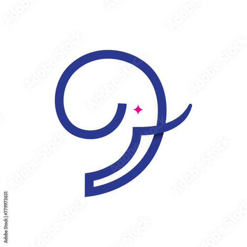 Abstract elephant vector logo design. Creative linear animal logotype number 9