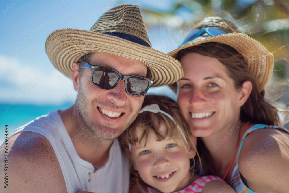 Portrait of a young family on vacation at the beach