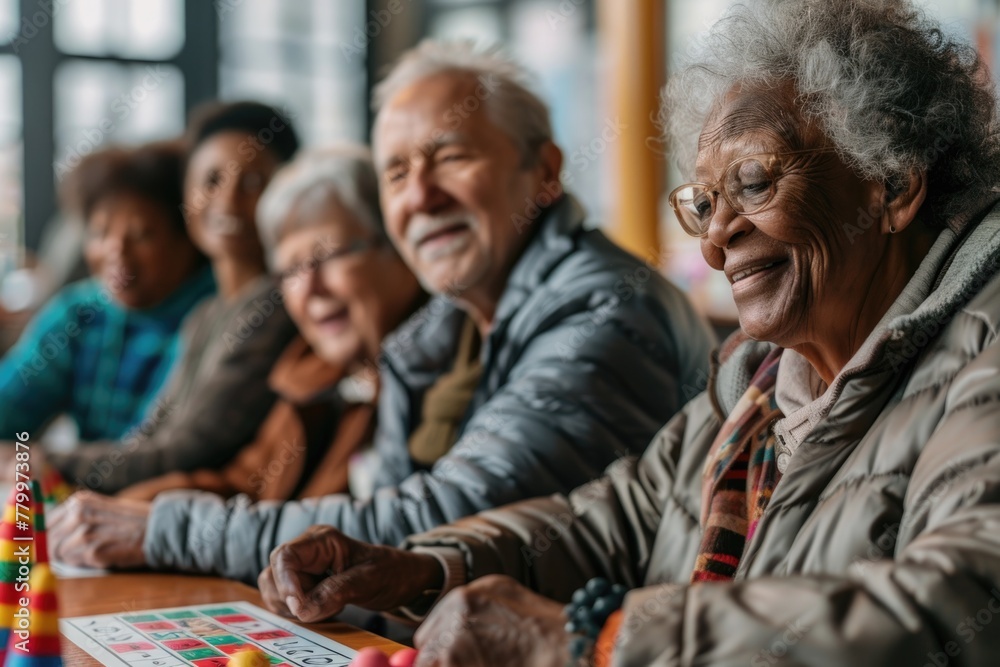 Senior people playing bingo in a nursing home