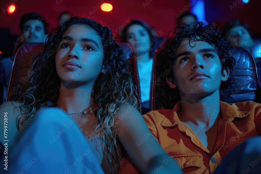 Portrait of a young couple watching a movie in the cinema Portrait of a young couple watching a movie in the cinema