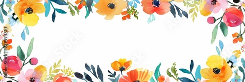 Colorful watercolor wildflowers on white background. A delicate and vibrant array of watercolor wildflowers bloom across the scene  showcasing a variety of colors and forms on a pure white backdrop