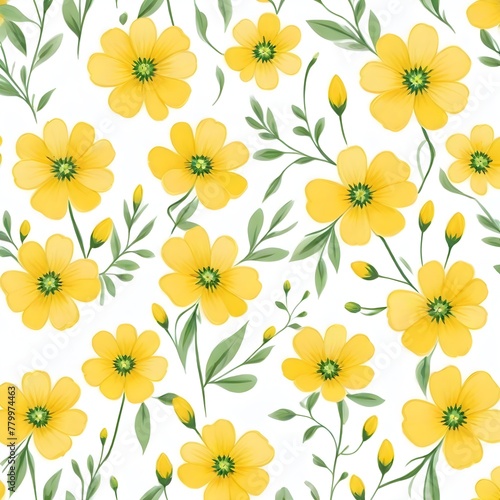 Seamless pattern of yellow flowers with green leaves on a green background © Arif