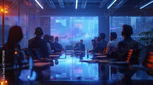 Modern Corporate Meeting Room with Digital Data Display
