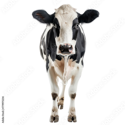 A black and white cow is standing. Isolated on transparent background.