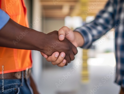 homeowner having handshake with contractor after agreement