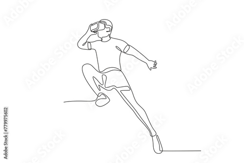 Long jump athlete using VR.Future athletes one-line drawing © stlineart