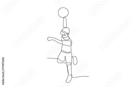 Basketball athlete using VR.Future athletes one-line drawing
