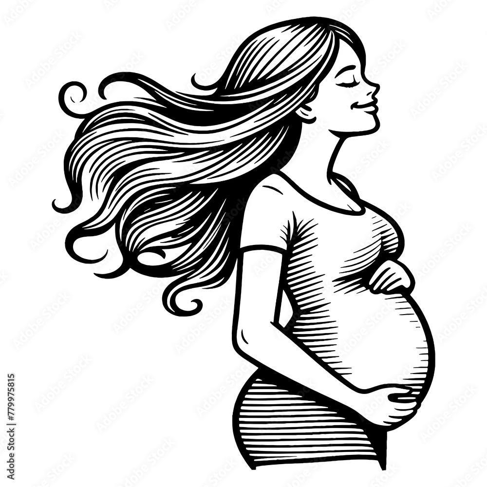 Serene happy Pregnant Woman sketch PNG Serene happy Pregnant Woman sketch PNG