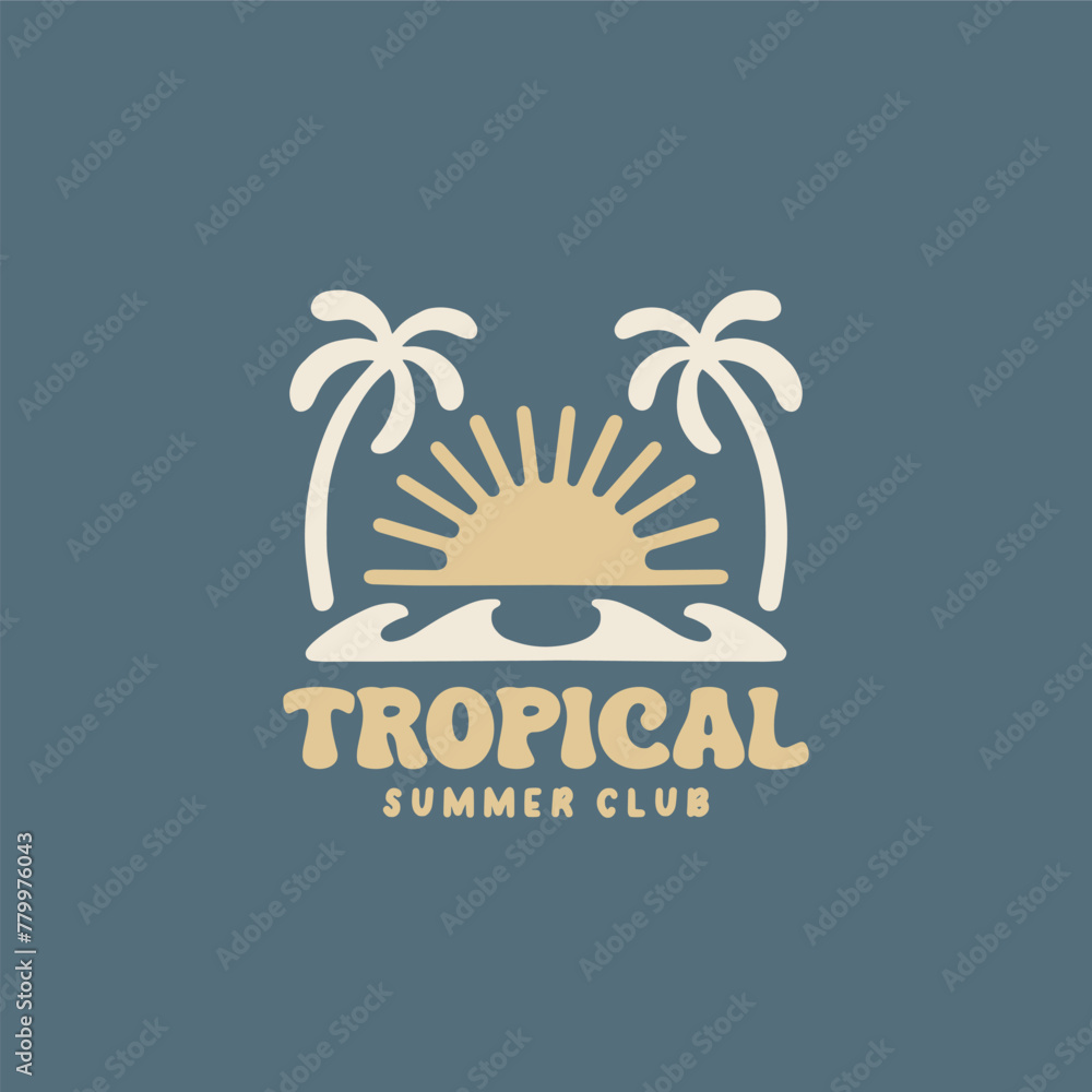 Fototapeta premium Tropical summer design template for surf club, surf shop, surf merch.