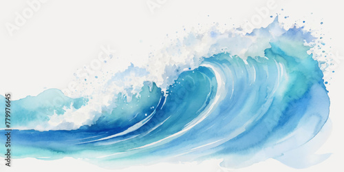 Blue ocean wave background. Blue and white water ocean background. Wavy line background. Hand drawn watercolour ocean background. Vector illustration.