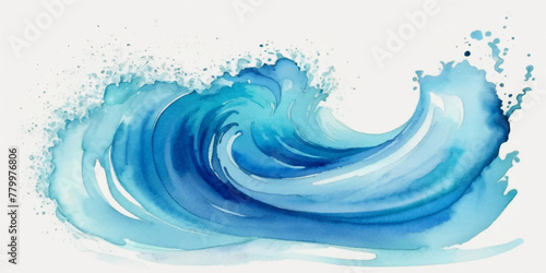 Blue ocean wave background. Blue and white water ocean background. Wavy line background. Hand drawn watercolour ocean background. Vector illustration.